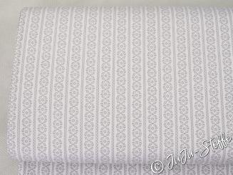 Baumwollsatin Blätterranken und Streifen hellgrau Öko-Tex 