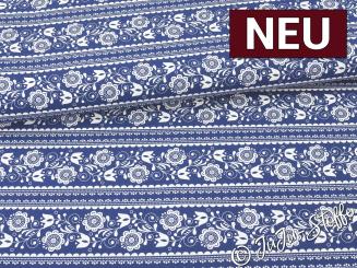Baumwolle Blüten und Blätterranken blau Oeko-Tex® 