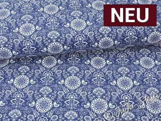 Baumwolle Vogelwiese blau Oeko-Tex® 