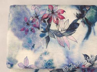 Viskose Jersey Blumenreigen blau 