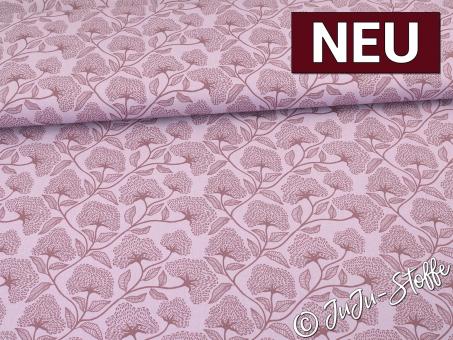 Baumwolle Popeline Blüten und Blätter lila Oeko-Tex® 