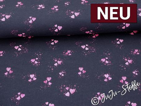 French Terry Glitzerpüppi Herzen marine Oeko-Tex® 