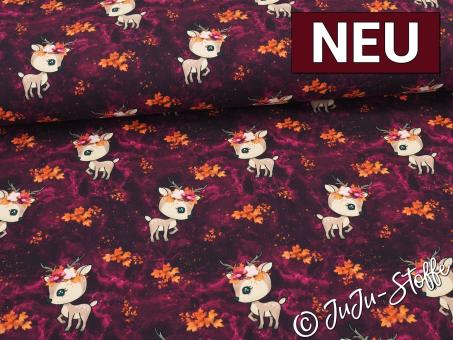 French Terry Glitzerpüppi Hirsche beere Oeko-Tex® 