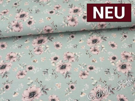 Jersey Blüten Fräulein von Julie dusty grün Oeko-Tex® 