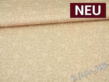 Baumwollsatin Blüten und Blätter champagner Oeko-Tex® 