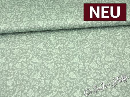 Baumwollsatin Blüten und Blätter salbei Oeko-Tex® 