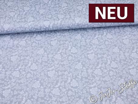 Baumwollsatin Blüten und Blätter hellblau Oeko-Tex® 