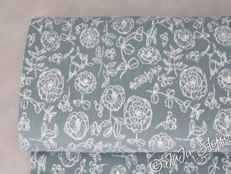 Strickstoff Jacquard Blumen blau by Bienvenido Colorido Öko-Tex 