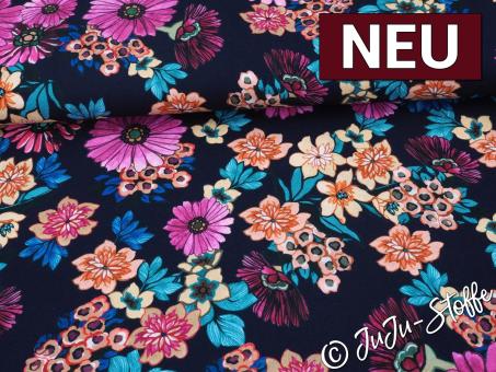 Strickstoff Blumen nachtblau Oeko-Tex® 