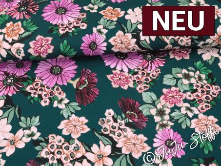 Strickstoff Blumen grün Oeko-Tex® 