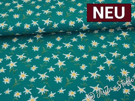 Jersey Alpenliebe by Mrs. Mint Design Edelweiß petrol Oeko-Tex® 