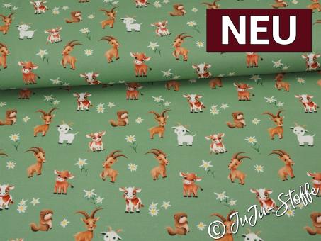 Jersey Alpenliebe by Mrs. Mint Design Weidetiere grün Oeko-Tex® 