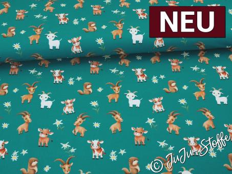 Jersey Alpenliebe by Mrs. Mint Design Weidetiere petrol Oeko-Tex® 