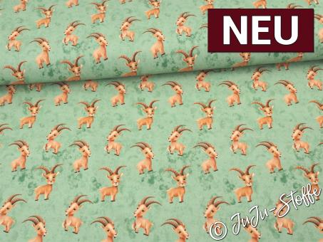 Jersey Alpenliebe by Mrs. Mint Design Steinböcke grün Oeko-Tex® 