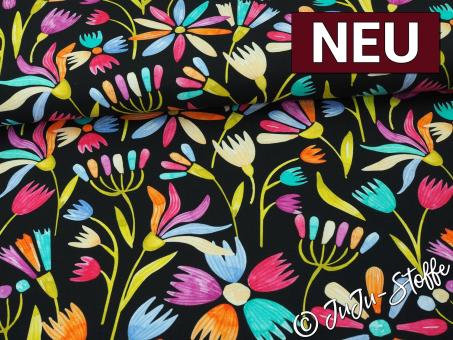 Jersey Blumen schwarz Flowerpop by Hip Som Hap 