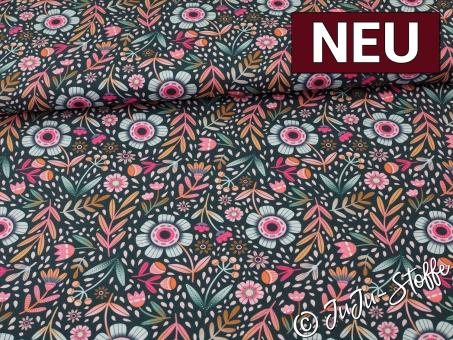 Baumwolle Calais by Claire's Creative Forest Blumen petrol Oeko-Tex® 