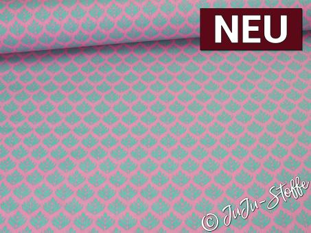 Baumwolle beschichtet Blätter pink/türkis 