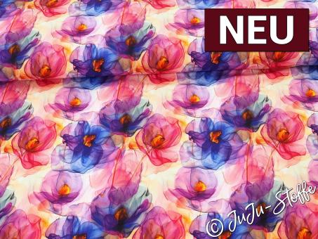 Viskose Jersey Aquarellblumen lila Oeko-Tex® 