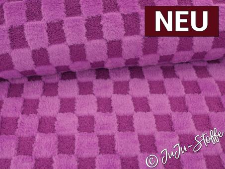 Kuschelfleece Schachbrett uni beere 