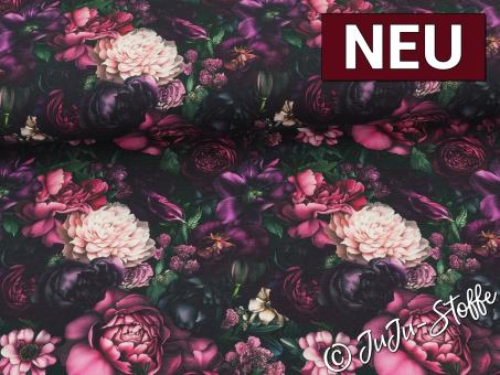 French Terry purple Flowers Oeko-Tex® 