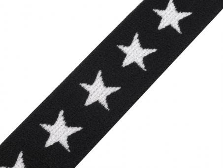Gummiband "Sterne" beidseitig schwarz 20mm 