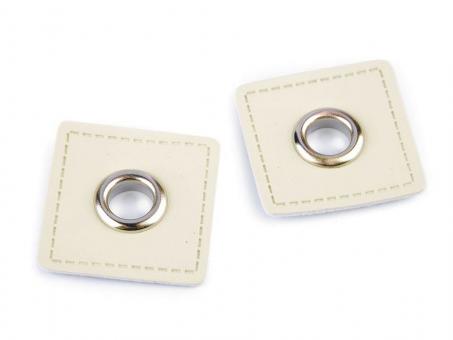 Kunstleder Öse "Quadrat" 8mm Patches creme / silber 