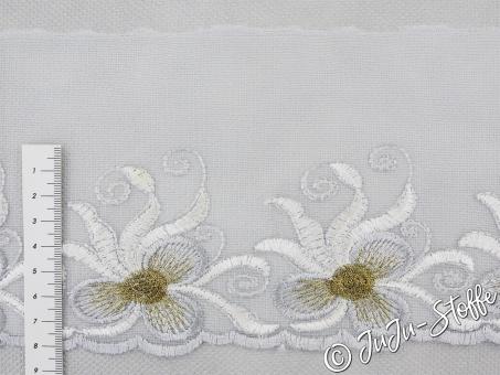 Bestickte Spitze weiß/grau 13cm 