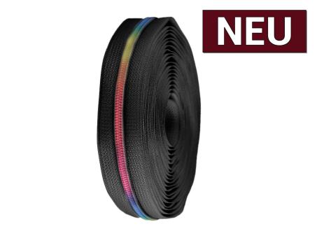 Endlos-Reißverschluss 6mm Regenbogen schwarz 