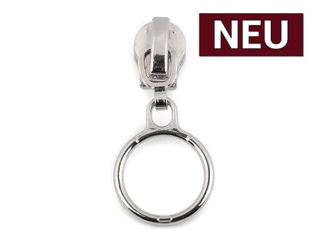 Zipper mit Ring für Endlos Reißverschluss 6mm/5mm silber 