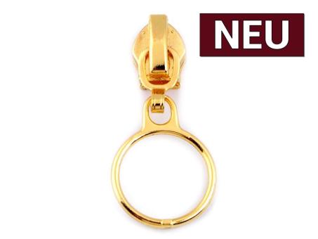 Zipper mit Ring für Endlos Reißverschluss 6mm/5mm gold 
