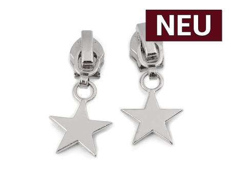 Zipper mit Stern für Endlos Reißverschluss 6mm/5mm silber 
