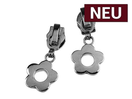 Zipper mit Blume für Endlos Reißverschluss 6mm/5mm onyx 