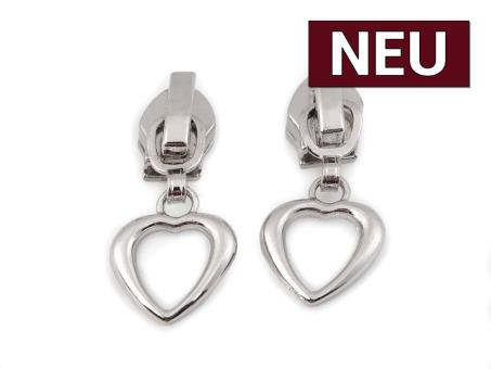 Zipper mit Herz für Endlos Reißverschluss 6mm/5mm silber 