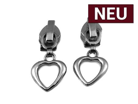 Zipper mit Herz für Endlos Reißverschluss 6mm/5mm onyx 