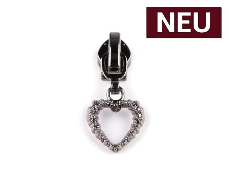 Zipper mit Herz antik für Endlos Reißverschluss 6mm/5mm onyx 