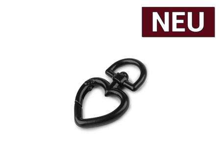 Karabiner drehbar Herz schwarz 15mm 