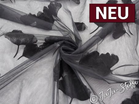 Brauttüll Ginkoblätter schwarz 