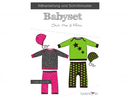 Papierschnittmuster Babyset, Shirt, Hose & Mütze von Fadenkäfer 