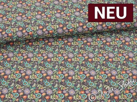 Baumwolle Popeline Blumenwiese violett Oeko-Tex® 