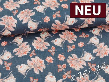Canvas Vintageblumen blau Oeko-Tex® 