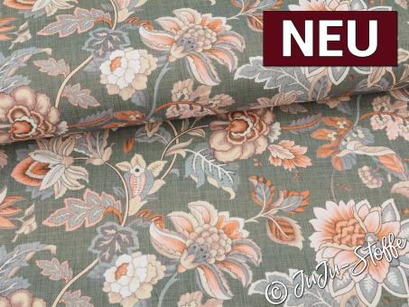 Canvas Fantasieblumen grün Oeko-Tex® 