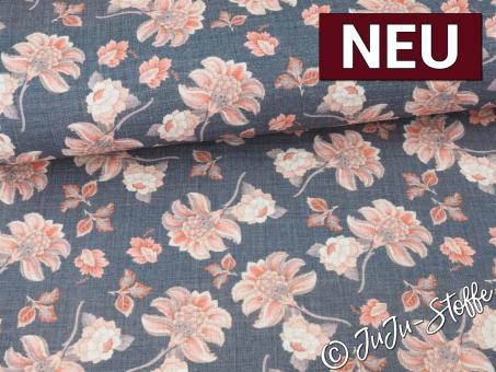 Musselin Vintageblumen blau Oeko-Tex® 