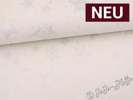 Dekostoff Jacquard Sterne Lurex Doubleface silber Metallic 