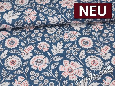 Baumwolle Premium Flowers blau Oeko-Tex® 