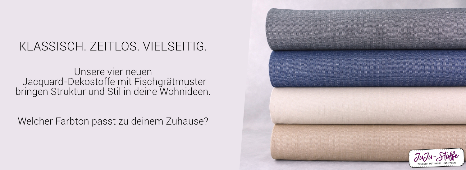 Unsere vier neuen Jacquard-Dekostoffe mit Fischgrätmuster